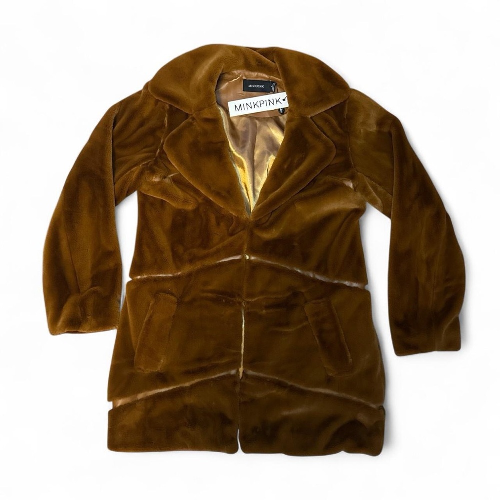 NWT MINKPINK Women's Pumpkin Spice Brown Orange Faux Fur Penny Lane Coat — SMALL - Picture 4 of 7